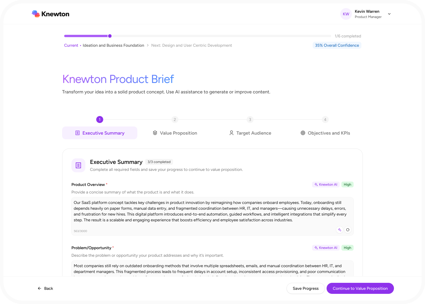 Knewton Product Brief - Desktop application screen
